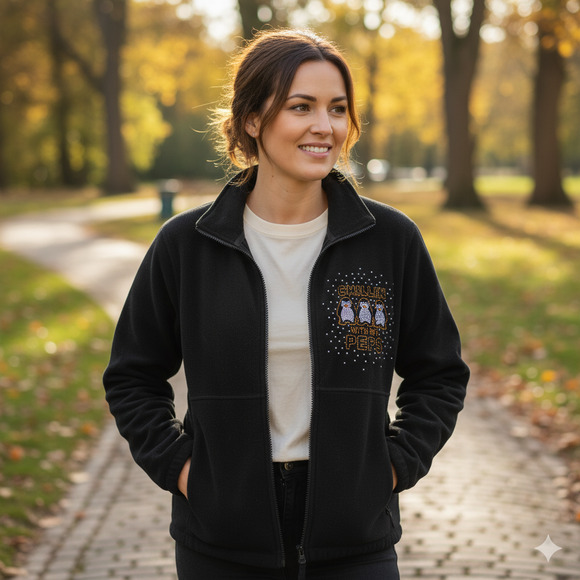 Sierra Outdoors Woman XL Black Fleece "Chillin with my Pens" Rhinestone Jacket - Picture 2 of 7